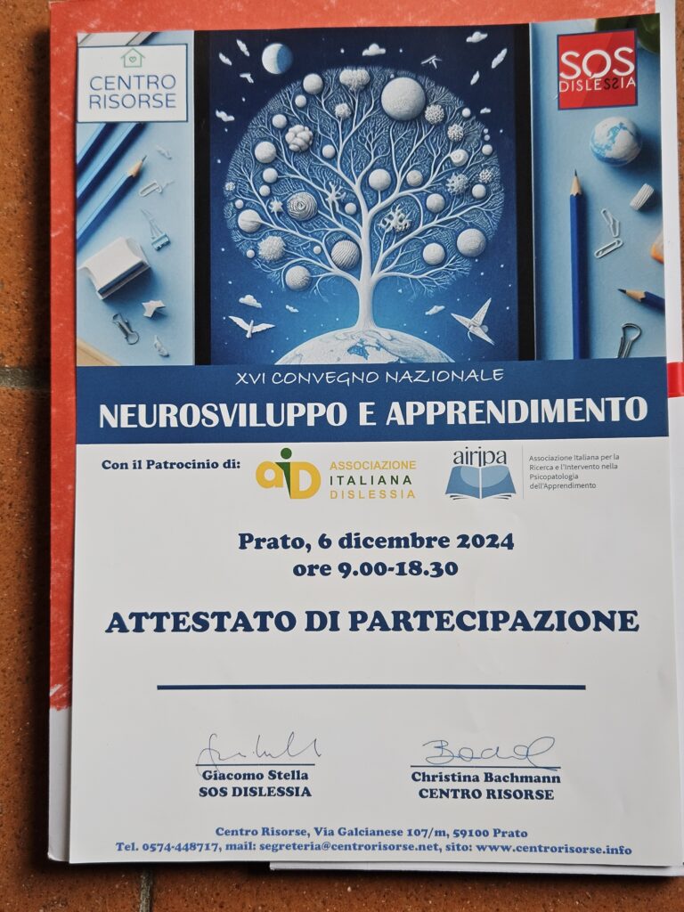 SOS- DISLESSIA- Neurosviluppo e apprendimento -Prato 6/12/2024